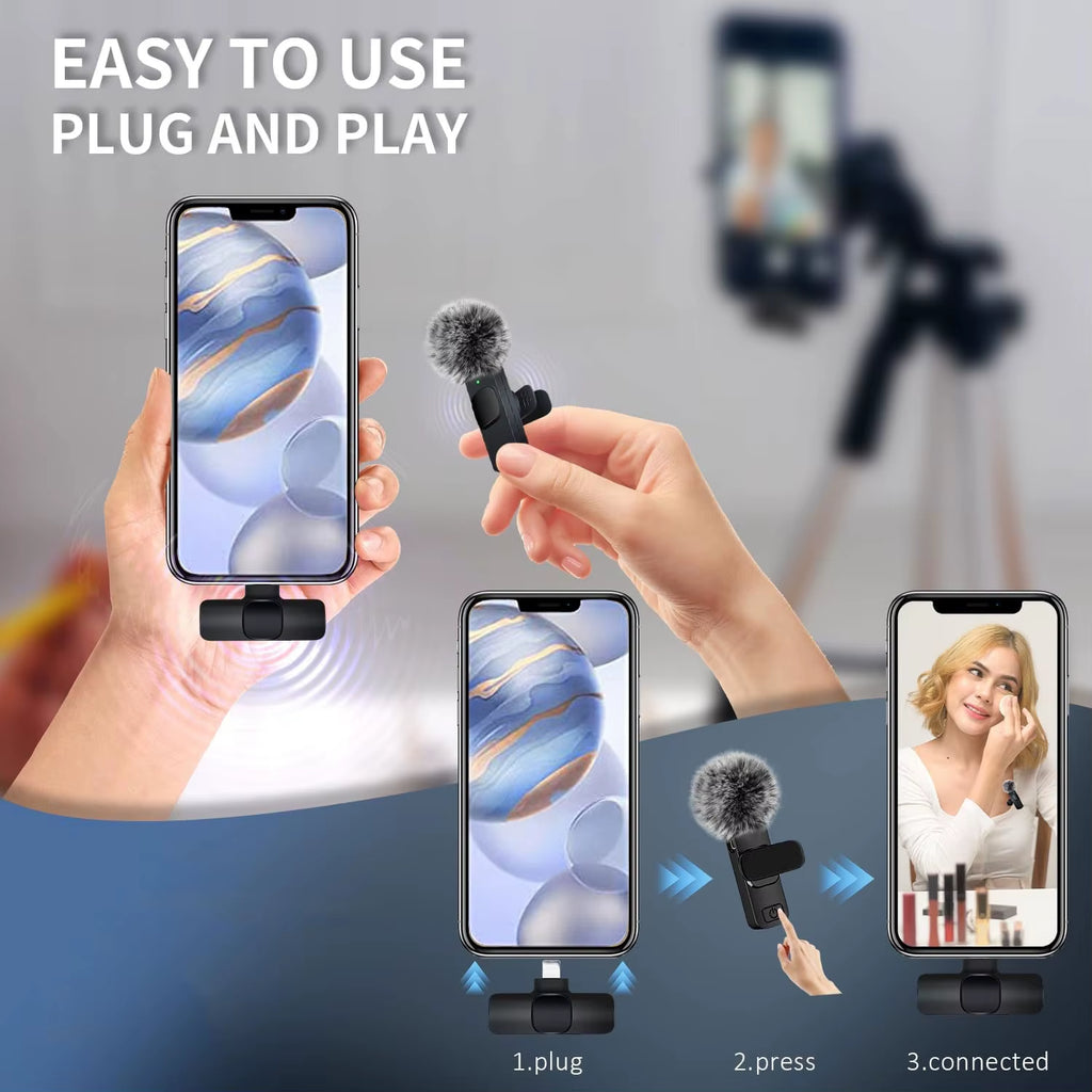 K60 Wireless Lavalier Microphone Audio Video Recording Mini Mic for Iphone Android Laptop Live Gaming Mobile Phone Microphone