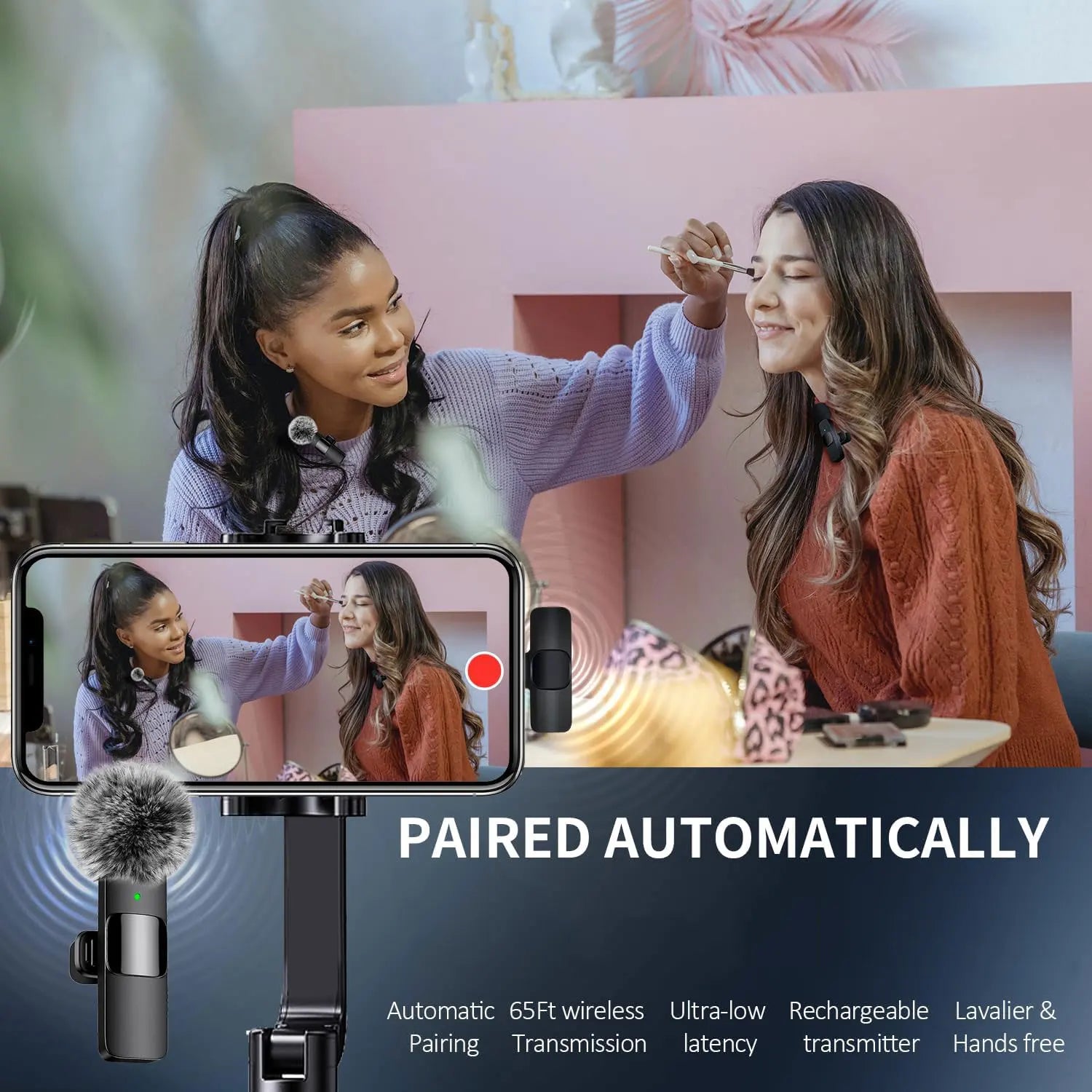 K60 Wireless Lavalier Microphone Audio Video Recording Mini Mic for Iphone Android Laptop Live Gaming Mobile Phone Microphone